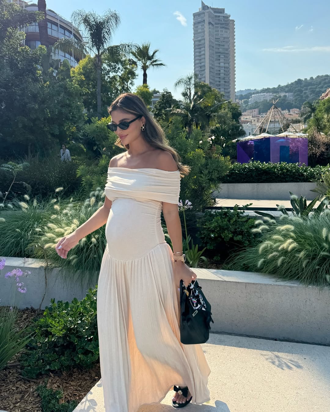 VELMORA BABYSHOWER | Maternity Off Shoulder Pleated Maxi Dress