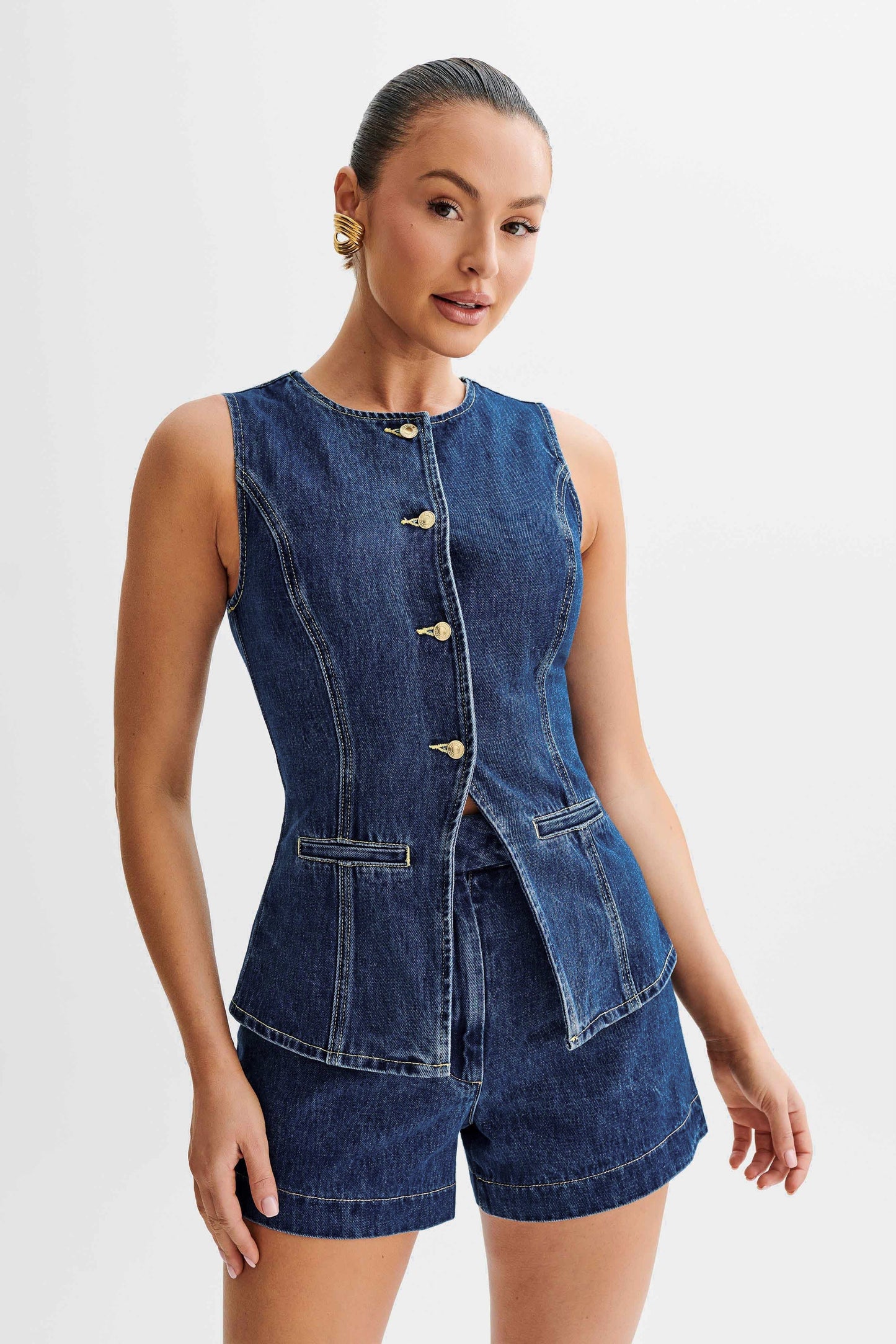 VELMORA | DENIM BUTTON UP SET