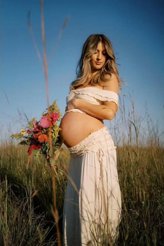 VELMORA BABYSHOWER | Maternity Ruffled Top with Maxi Skirt Boho Set