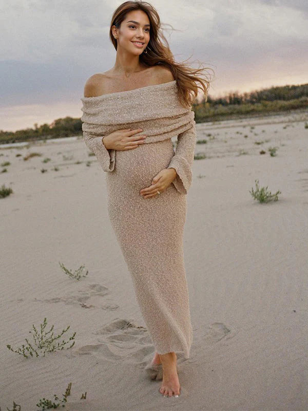 VELMORA BABYSHOWER | Maternity Elegant Off Shoulder Maxi Dress