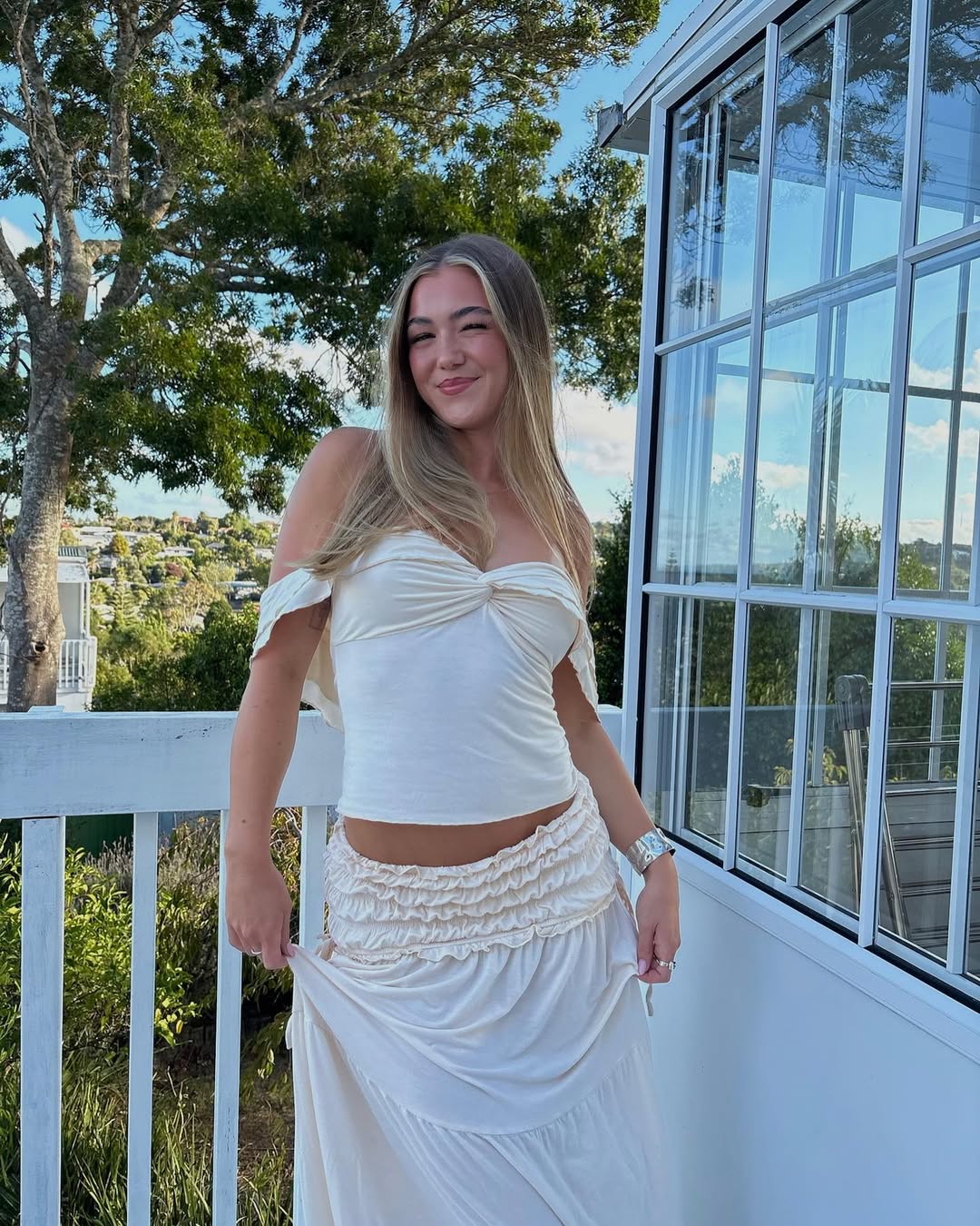 VELMORA BABYSHOWER | Maternity Ruffled Top with Maxi Skirt Boho Set