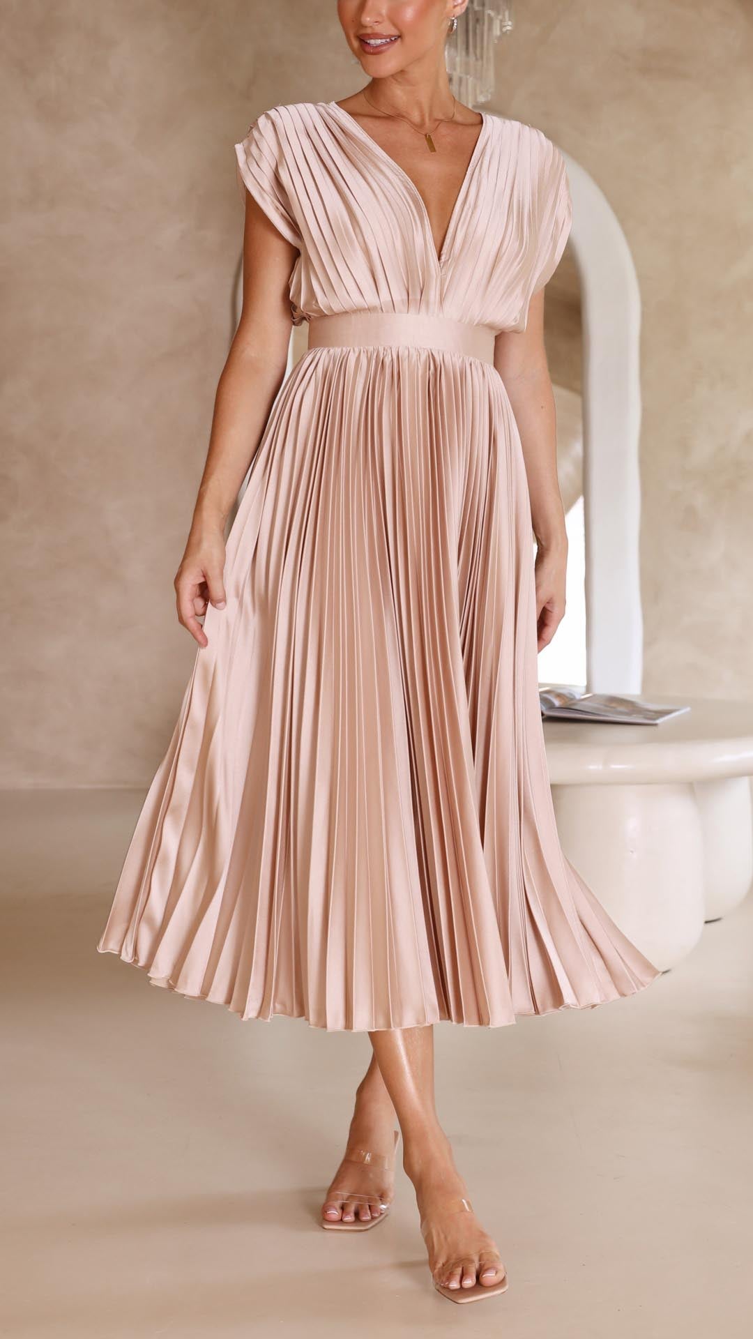 VELMORA BABYSHOWER | Deep V-Neck Maxi Dress