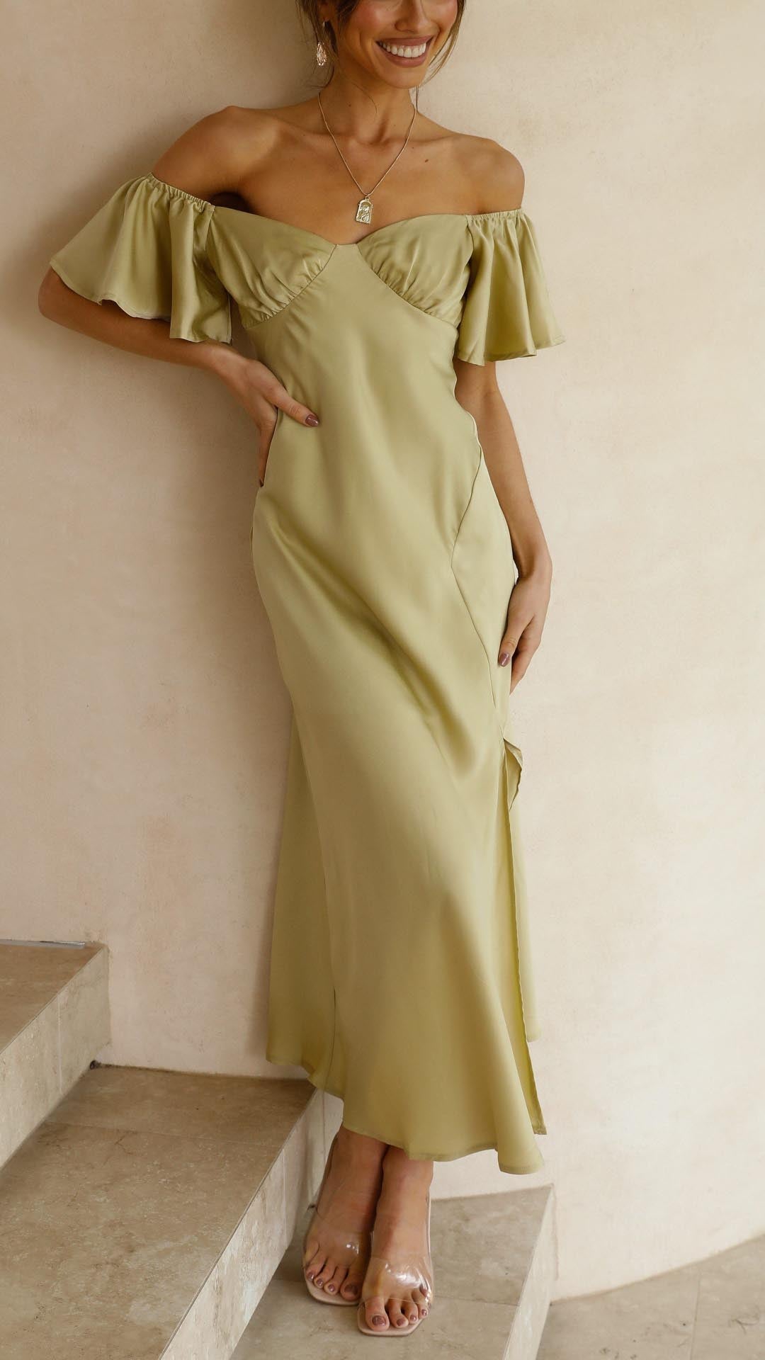 VELMORA BABYSHOWER | Butterfly Sleeve Off-Shoulder Maxi Dress