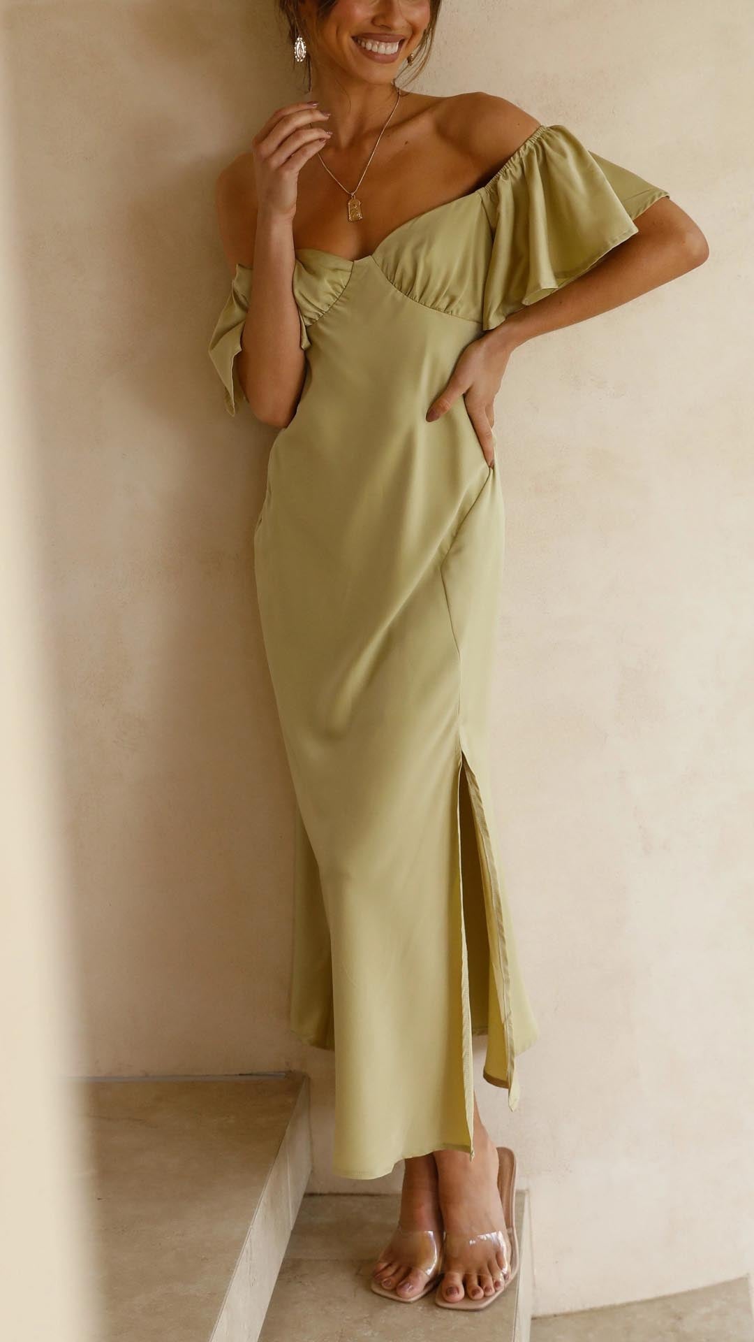 VELMORA BABYSHOWER | Butterfly Sleeve Off-Shoulder Maxi Dress