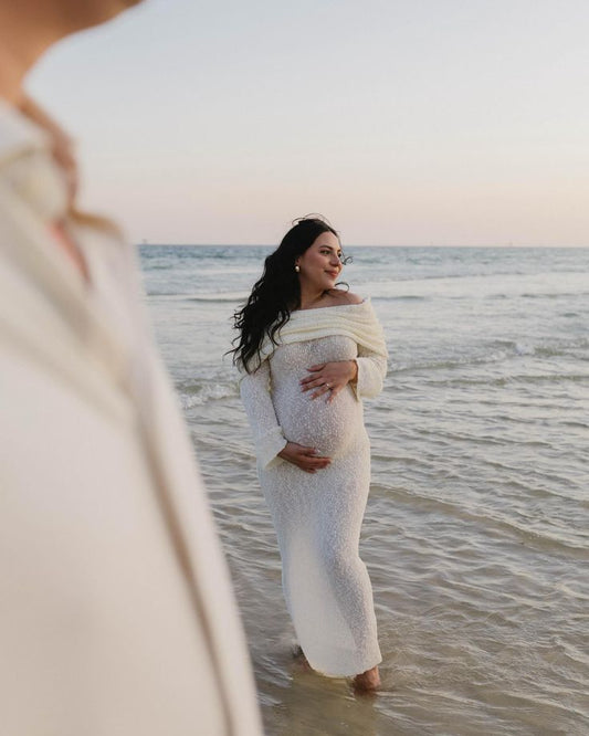 VELMORA BABYSHOWER | Maternity Elegant Off Shoulder Maxi Dress