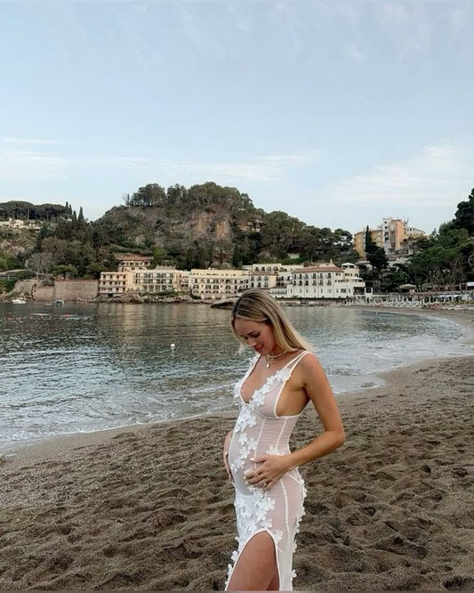 VELMORA BABYSHOWER | Maternity Sleeveless Waisted Lace Dress