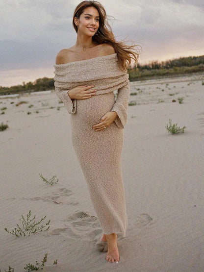 VELMORA BABYSHOWER | Maternity Elegant Off Shoulder Maxi Dress