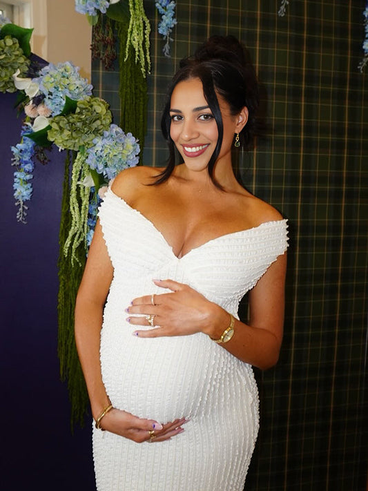 VELMORA BABYSHOWER| Maternity Elegant Backless Maxi Dress
