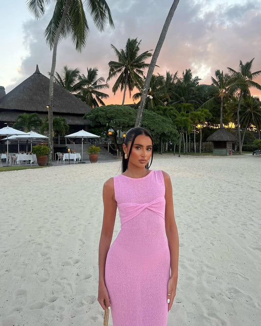 VELMORA BABYSHOWER | Round Neck Knitted Maxi Dress