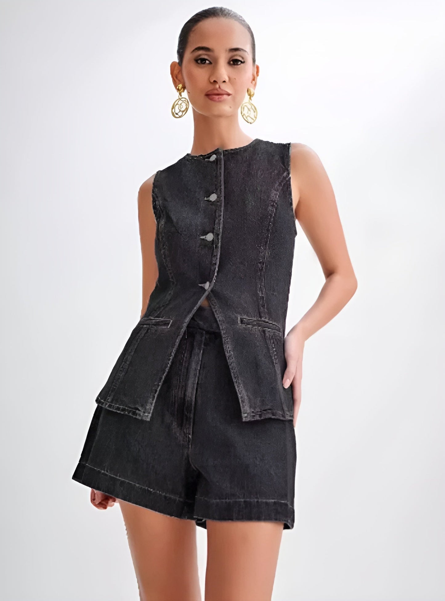 VELMORA | DENIM BUTTON UP SET