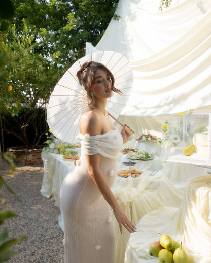 VELMORA BABYSHOWER | Maternity Off-Shoulder Maxi Dress