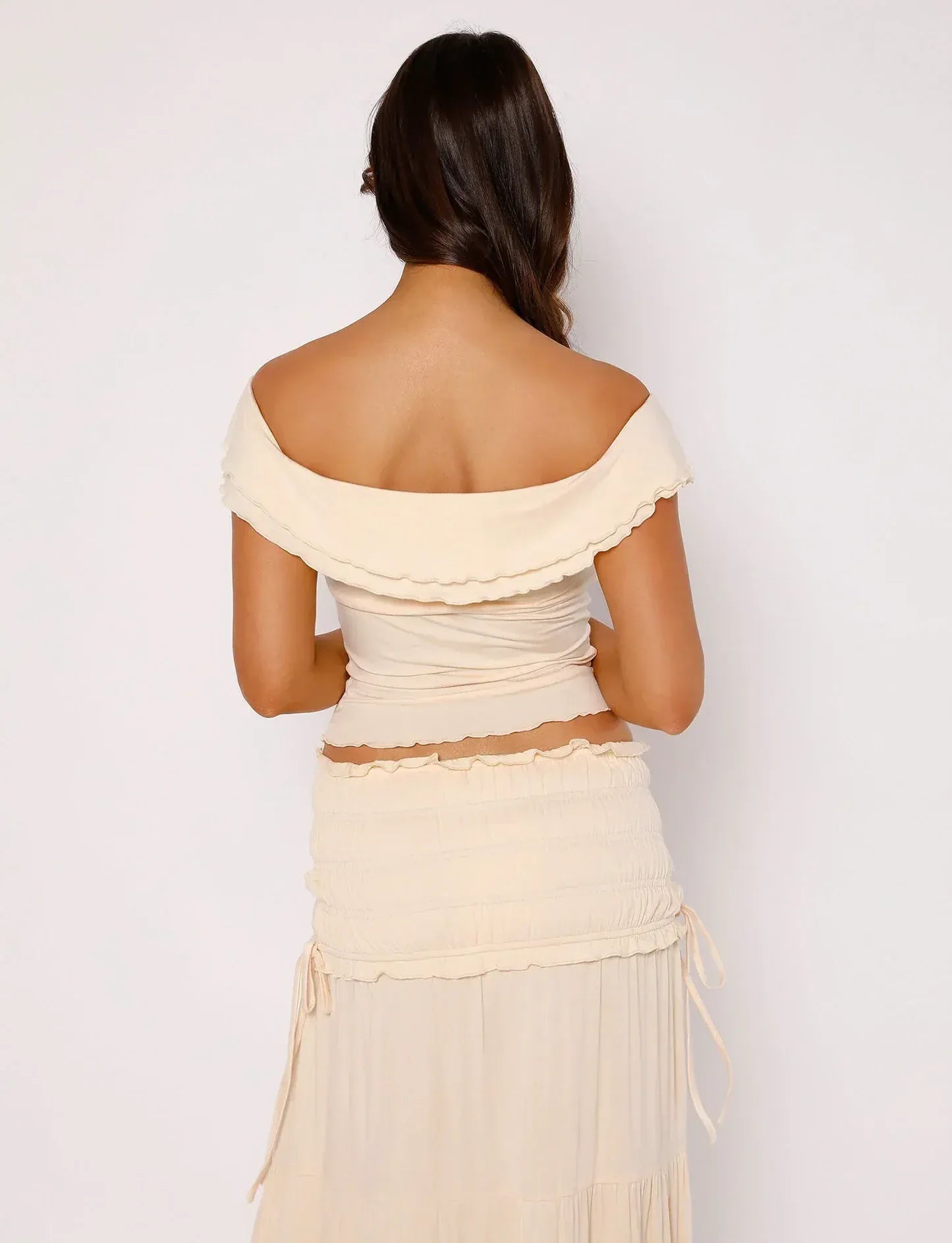 VELMORA BABYSHOWER | Maternity Ruffled Top with Maxi Skirt Boho Set