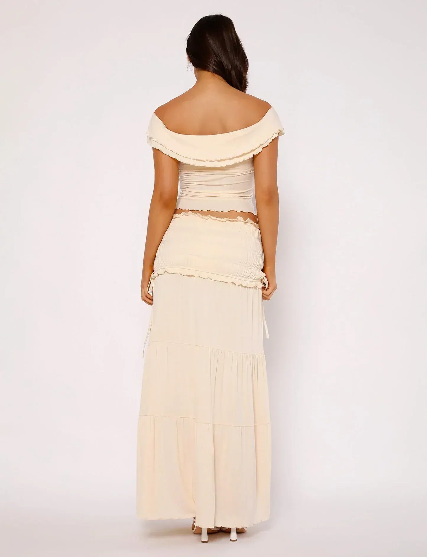 VELMORA BABYSHOWER | Maternity Ruffled Top with Maxi Skirt Boho Set