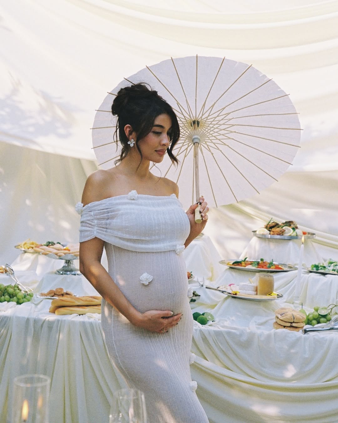 VELMORA BABYSHOWER | Maternity Off-Shoulder Maxi Dress