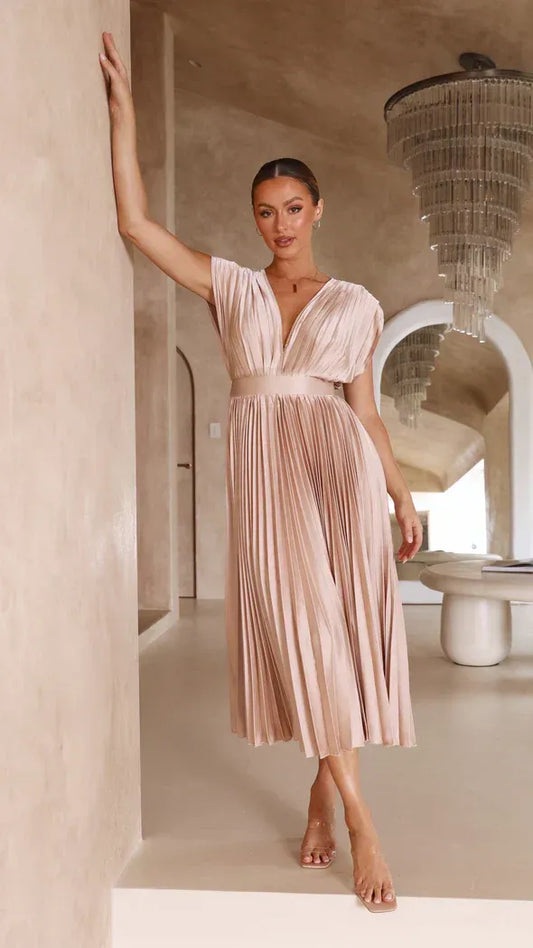 VELMORA BABYSHOWER | Deep V-Neck Maxi Dress
